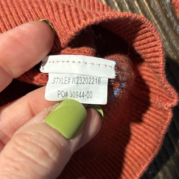 Prana Milani v neck waffle knit sweater with “gingerbread stripe” color. - Picture 6 of 9